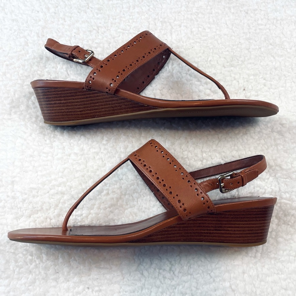 COLE HAAN • Brown Elsie Thong Wedge Sandals, 9 - Picture 8 of 16